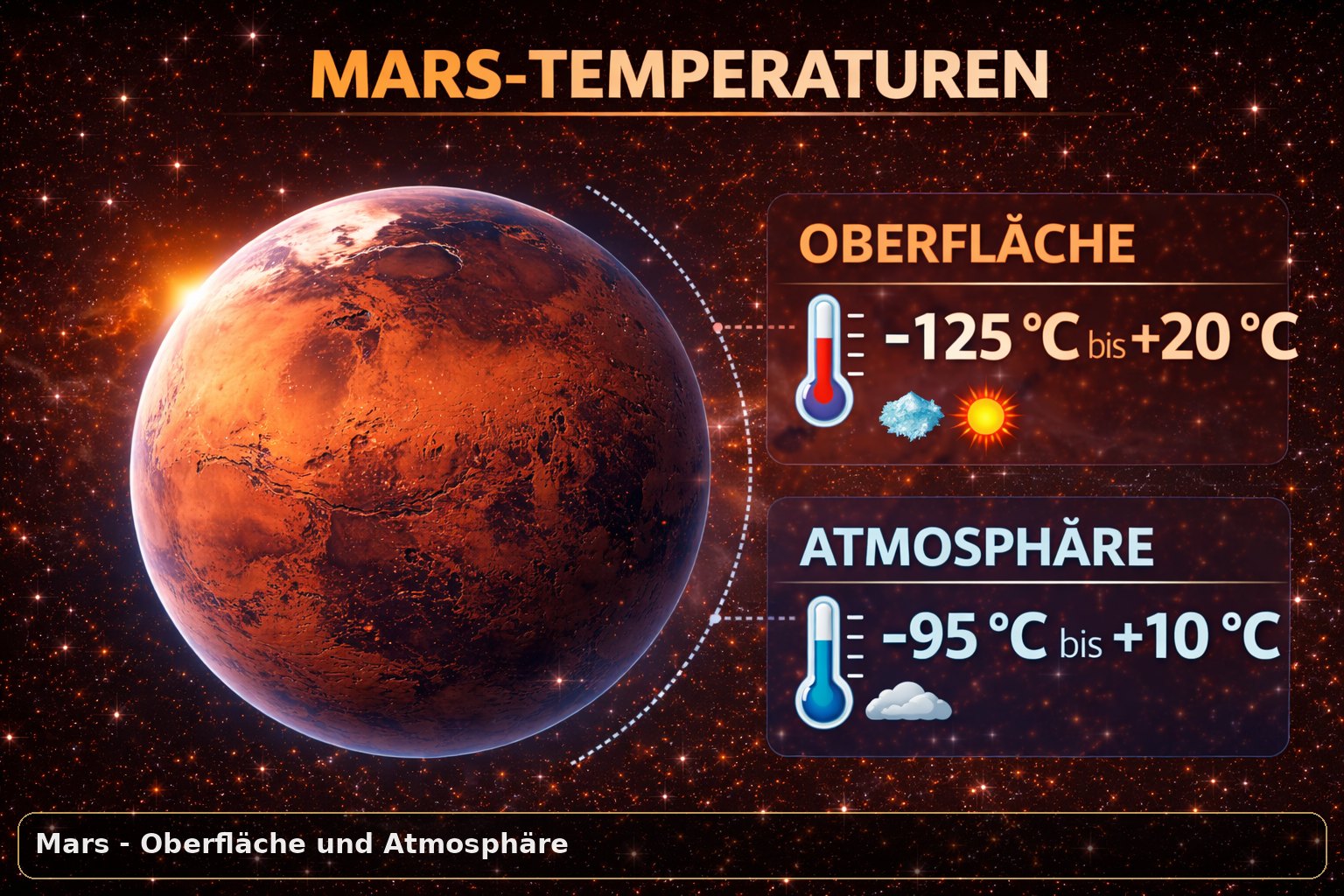 Temperaturen innen, an der Oberfläche und in der Atmosphäre