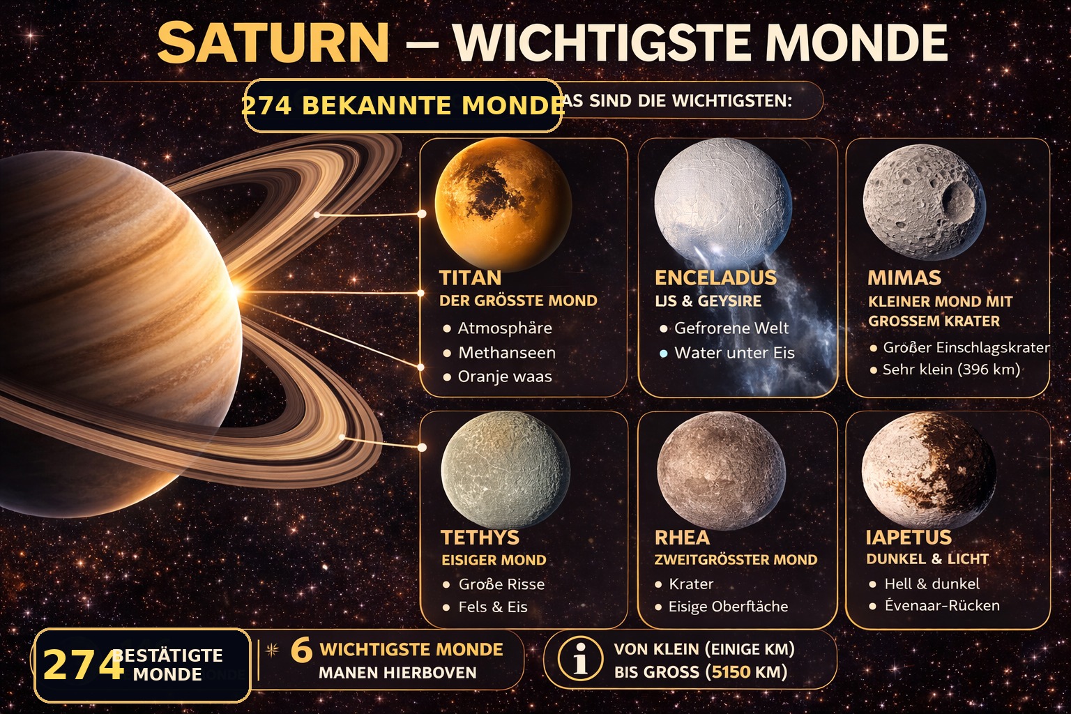 Die bekannten Monde des Saturn